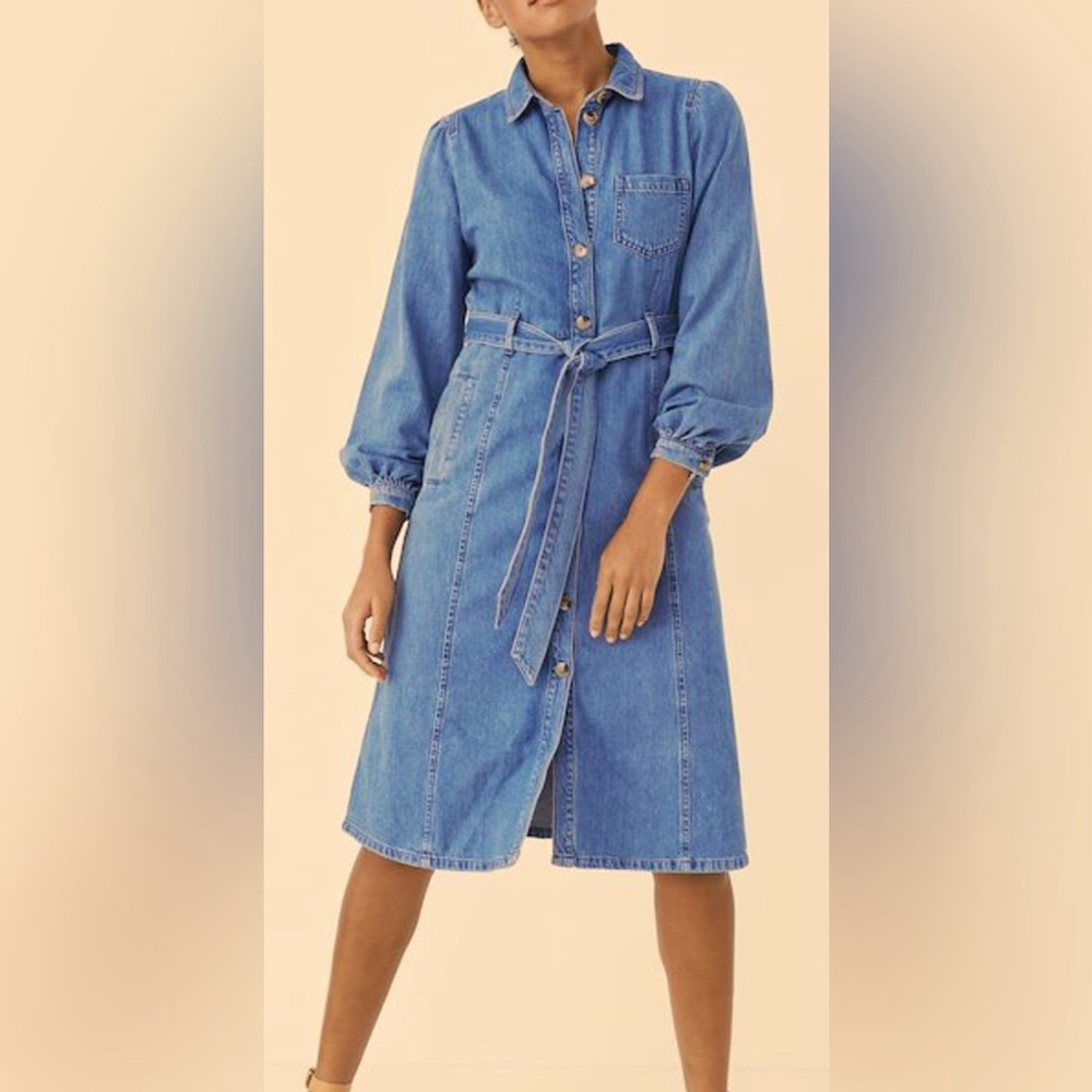 Part Two Havin PW denim shirt dress belted buttons midi fitted blue party rare S
